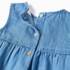 Cotton bodysuit + denim sleeveless dress for newborn girls, white/blue