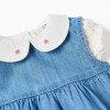 Cotton bodysuit + denim sleeveless dress for newborn girls, white/blue