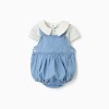 Striped bodysuit and denim romper set for newborn boys, white/blue