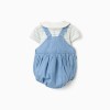 Striped bodysuit and denim romper set for newborn boys, white/blue