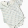 Striped bodysuit and denim romper set for newborn boys, white/blue