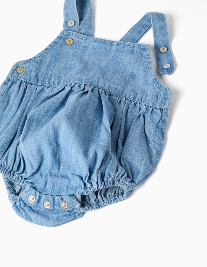 Striped bodysuit and denim romper set for newborn boys, white/blue