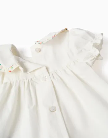 Cotton blouse and bloomers with ruffles for newborn girls, white