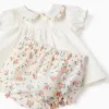 Cotton blouse and bloomers with ruffles for newborn girls, white