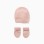 Knitted beanie + mittens set for newborn girls, light pink