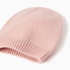 Knitted beanie + mittens set for newborn girls, light pink