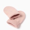 Knitted beanie + mittens set for newborn girls, light pink