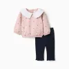 Brushed sweatshirt and leggings set for newborn girls, pink/navy blue