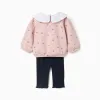 Brushed sweatshirt and leggings set for newborn girls, pink/navy blue