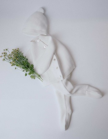 3-piece knitted cotton set for newborns, white