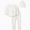 3-piece knitted cotton set for newborns, white