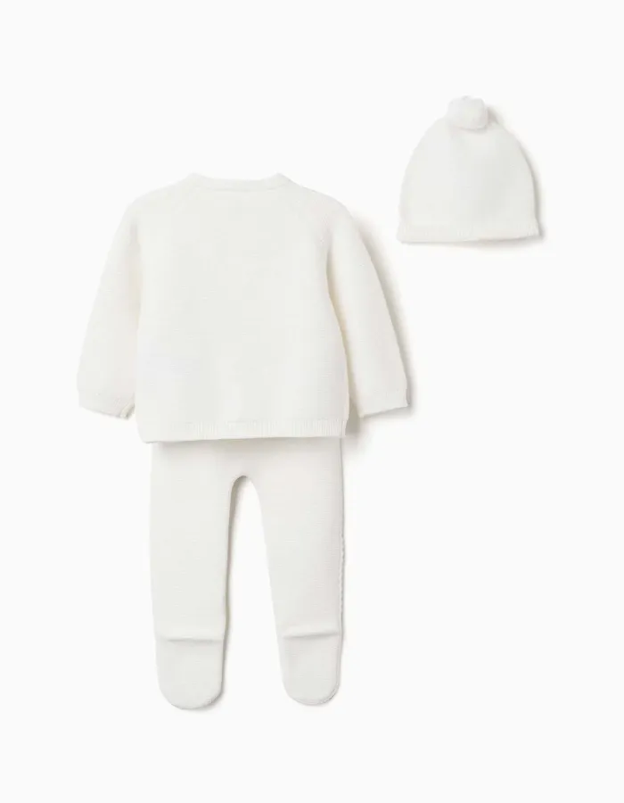 3-piece knitted cotton set for newborns, white