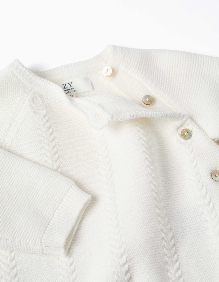 3-piece knitted cotton set for newborns, white