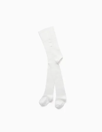 High-Waist Cotton Tights for Newborns, White