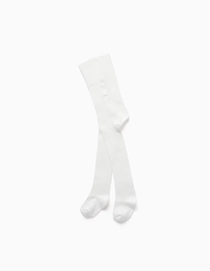 High-Waist Cotton Tights for Newborns, White