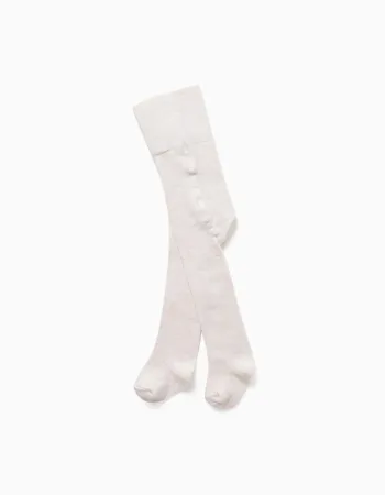 High-Waist Cotton Tights for Newborns, Beige