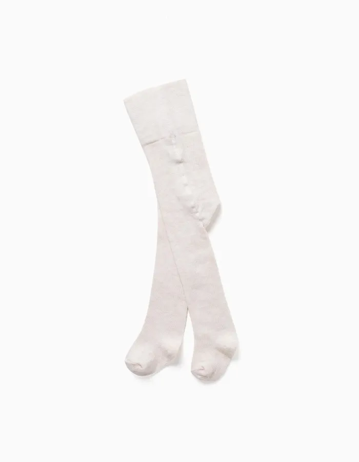 High-Waist Cotton Tights for Newborns, Beige