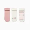 3 pairs socks with terry lining for newborn and baby girls, white/pink