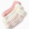 3 pairs socks with terry lining for newborn and baby girls, white/pink