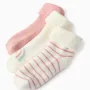3 pairs socks with terry lining for newborn and baby girls, white/pink