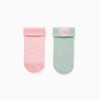Pack of 2 non-slip terry socks for baby girls, light green/pink