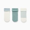 Pack of 3 plain and striped terry socks for newborns, white/green/blue