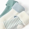 Pack of 3 plain and striped terry socks for newborns, white/green/blue