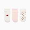 3 terry socks with hearts and flowers for newborn girls, white/pink