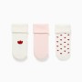 3 terry socks with hearts and flowers for newborn girls, white/pink