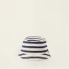 Striped Twill Hat with Side Straps for Newborns and Babies, Beige/Blue