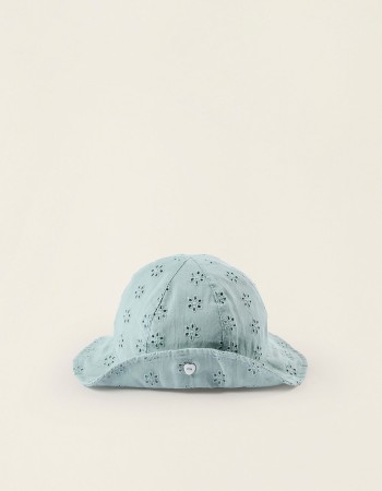 Hat with Broderie Anglaise for Newborn Girls and Babies, Blue