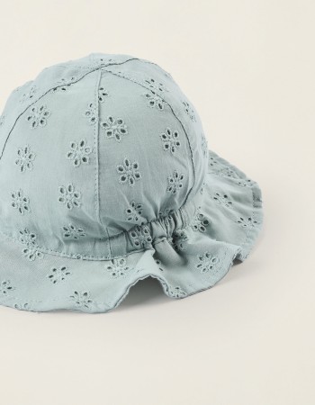 Hat with Broderie Anglaise for Newborn Girls and Babies, Blue