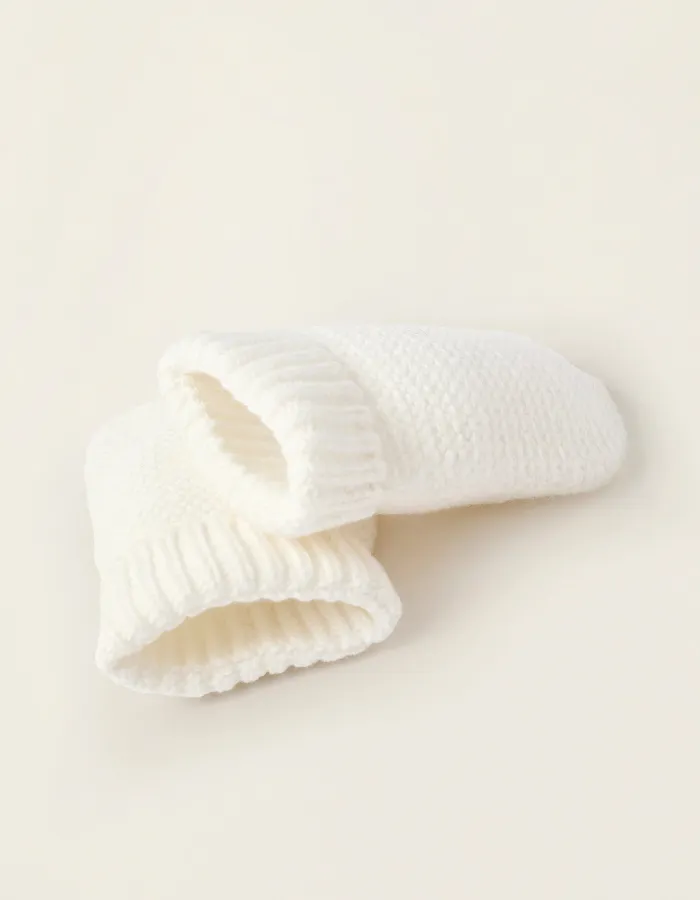 Knit Set Beanie + Gloves for Newborns, White