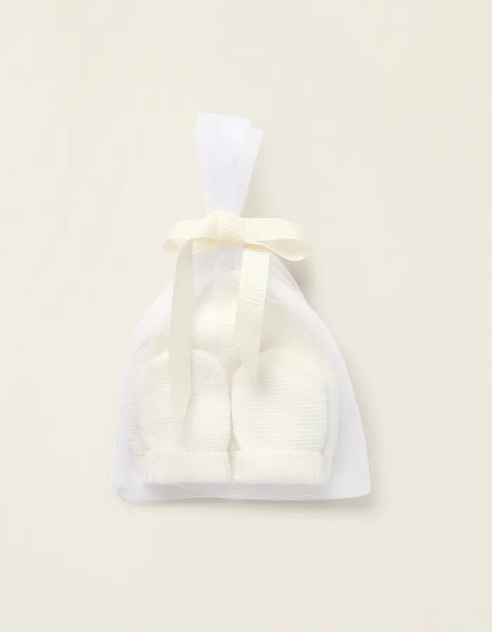 Knit Set Beanie + Gloves for Newborns, White