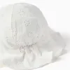 Cotton sun hat with broderie anglaise for newborn girls, white
