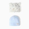 Pack of 2 cotton beanies with Mickey motif for newborn boys, blue/white