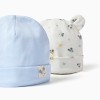 Pack of 2 cotton beanies with Mickey motif for newborn boys, blue/white