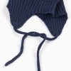 Knitted beanie with side straps for newborn boys, navy blue
