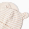 Pack of 2 plain/striped beanies for newborns, white/light beige