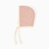 Ribbed knit cap with straps for newborn, pink/white