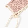 Ribbed knit cap with straps for newborn, pink/white