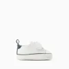 Synthetic Leather Trainers for Newborn Boys, White/Dark Blue