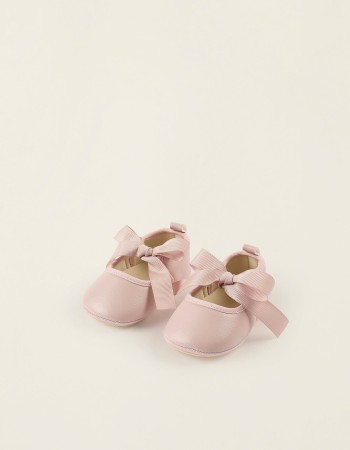 Satin Bow Ballerina Flats for Newborn Girls, Pink