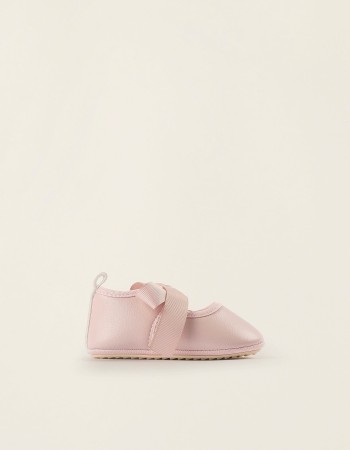 Satin Bow Ballerina Flats for Newborn Girls, Pink