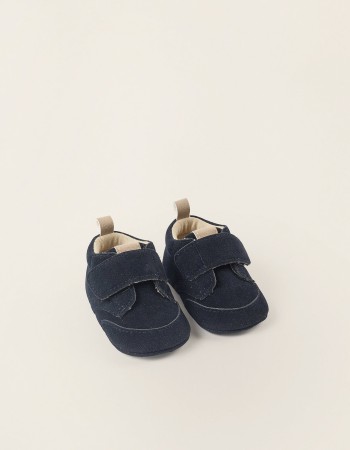 Suedine Boots with Touch-fastening Strap for Newborns, Blue