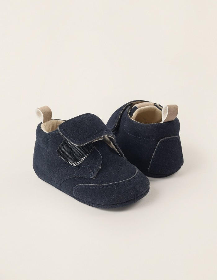Suedine Boots with Touch-fastening Strap for Newborns, Blue