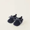 Velvet Ballet Flats with Bow for Newborn Girls, Dark Blue
