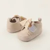 Shoes with Touch Fastener and Bow for Newborn Girls, Beige