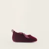 Velvet Ballet Flats with Bow for Newborn Girls, Burgundy