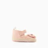 Ballerina shoes in canvas with bow for newborn girls, light pink